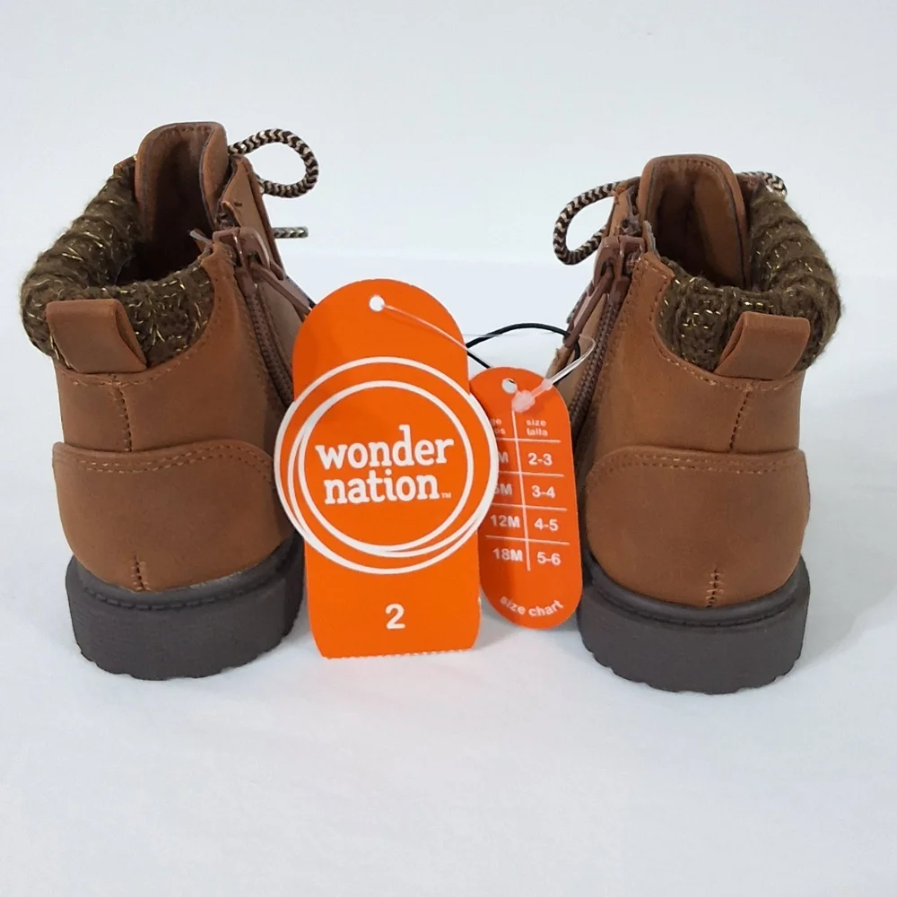 Baby Girl Brown Sweater Knit Lace Up Combat Boots, New With Tag , Size 2